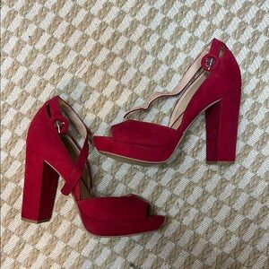 SUN + STONE | Elegant Red Suede Women's Heels 7